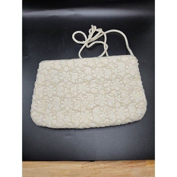 Vintage Andre Cellini Cream Iridescent Beaded Formal Shoulder Bag Purse - Picture 1 of 8